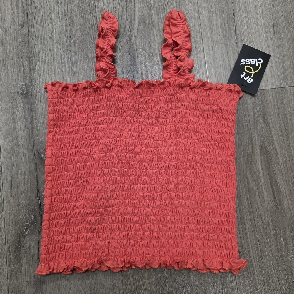 NWT Art Class Girls Pink Smocked Ruffled Tank Top‎ Size 10/12 Large